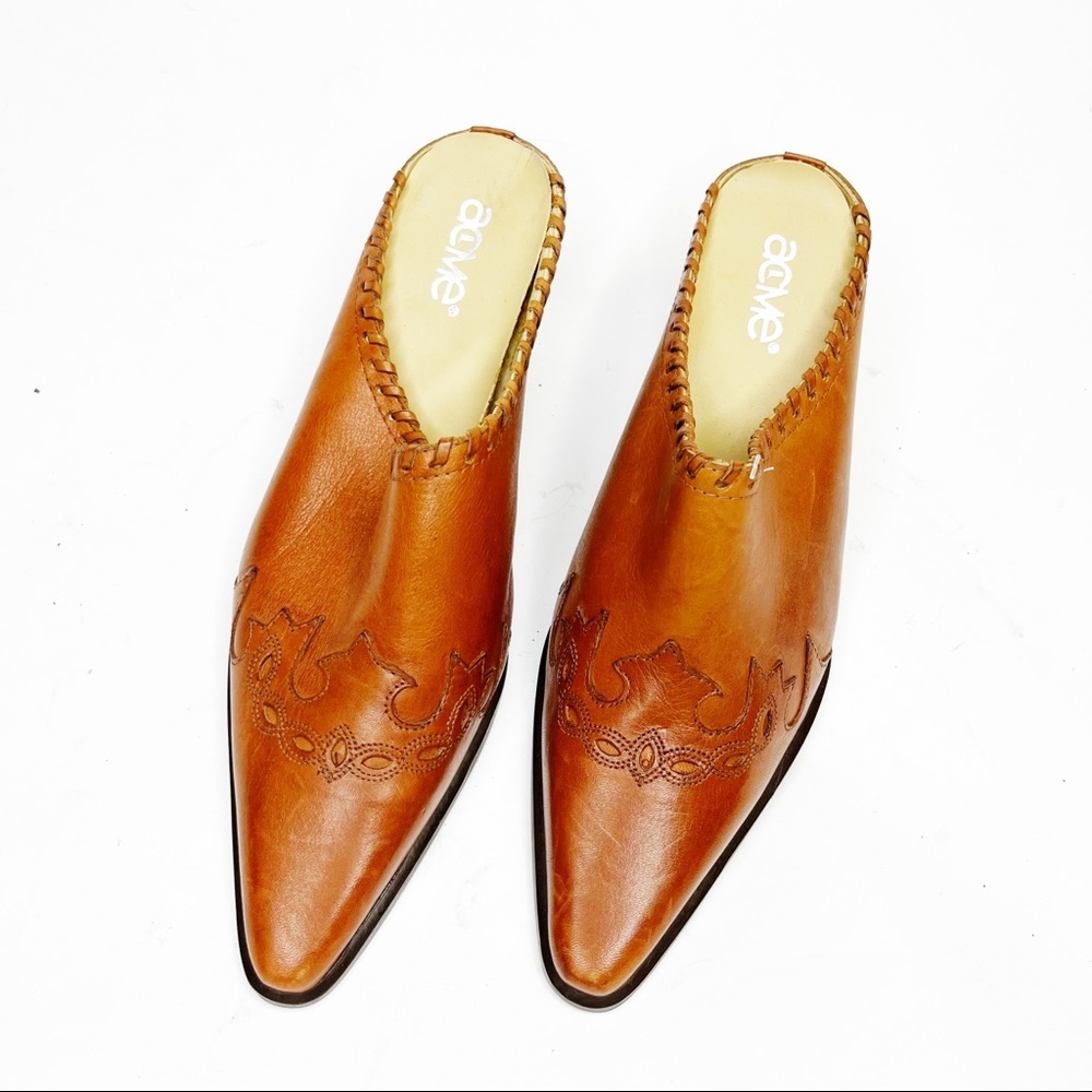 Acme  | Vintage Y2K Pointy Toe Leather Mules